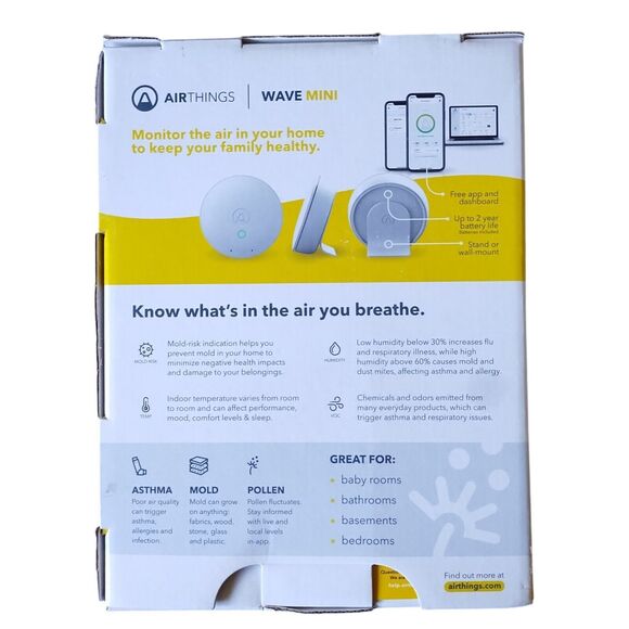 Airthings 2928 Wave Mini Battery Operated Smart Indoor Air Quality Monitor - Picture 2 of 5